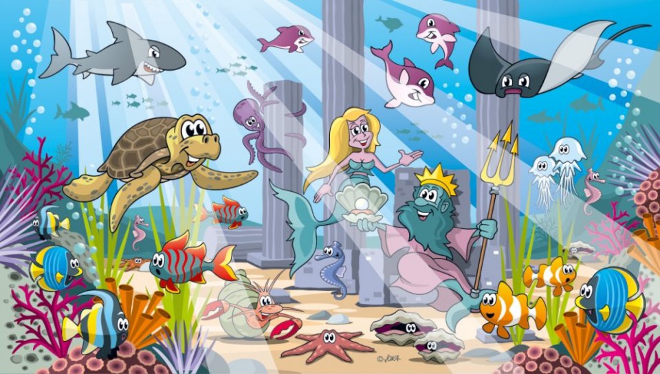 Cartoon Wimmelbild Unterwasserwelt